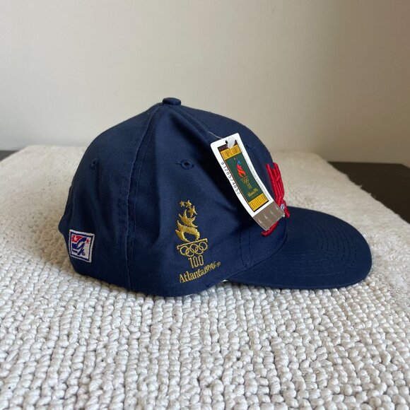 90s Vintage Atlanta Olympics Snapback Hat OSFA Dead Stock Embroidered Navy Blue - Picture 6 of 9